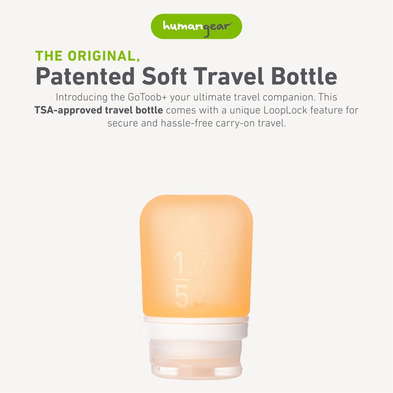 humangear GoToob+ (Small) | Refillable Silicone Travel Bottle | Locking Lid | Food-Safe Material | Orange, Small (1.7 fl.oz; 53ml) - Image 2